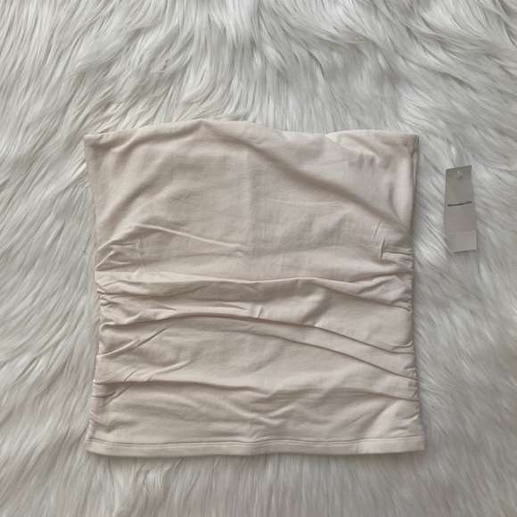 cotton-blend seamless fabric ruched tube top - Picture 2 of 5